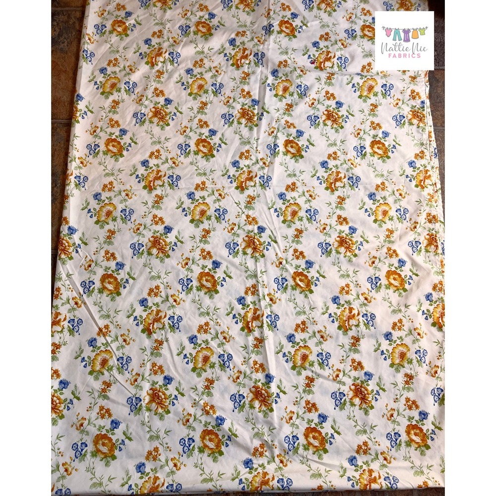 Vintage Floral Twin Sheet Set: Orange & Blue Flowers, 1 Pillowcase - Picture 4 of 8
